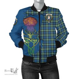 Scottish Lamont Ancient Tartan Family Crest with Thistle and Scotland Map Tartan Plaid Bomber Jacket Scottish Plaid Tartan Plaid - ScotsTee - scotstee.com