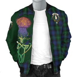 Scottish Lamont #2 Tartan Family Crest with Thistle and Scotland Map Tartan Plaid Bomber Jacket Scottish Plaid Tartan Plaid - ScotsTee - scotstee.com