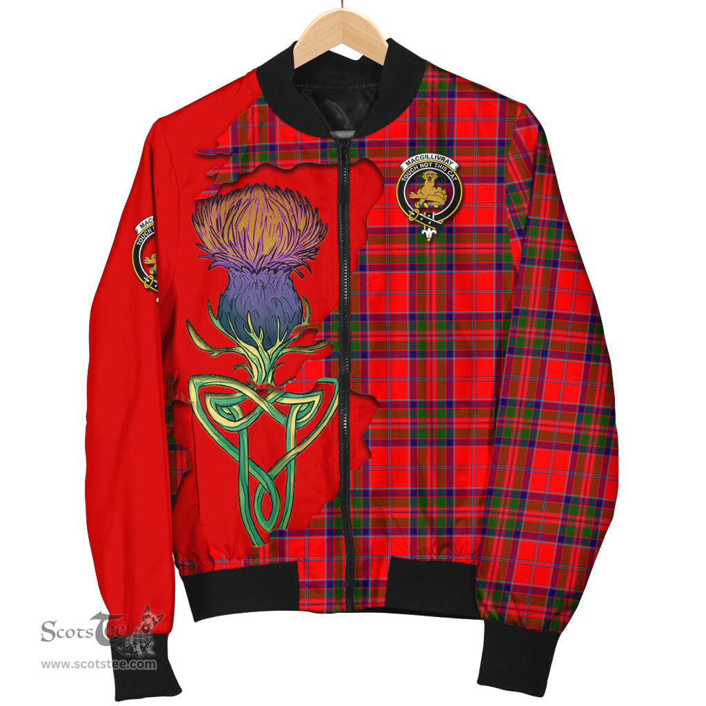 Scottish MacGillivray Modern Tartan Family Crest with Thistle and Scotland Map Tartan Plaid Bomber Jacket Scottish Plaid Tartan Plaid - ScotsTee - scotstee.com