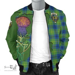 Scottish Johnston Ancient Tartan Family Crest with Thistle and Scotland Map Tartan Plaid Bomber Jacket Scottish Plaid Tartan Plaid - ScotsTee - scotstee.com