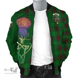 Scottish Kinnear Tartan Family Crest with Thistle and Scotland Map Tartan Plaid Bomber Jacket Scottish Plaid Tartan Plaid - ScotsTee - scotstee.com