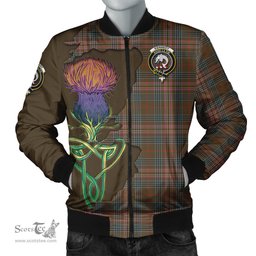 Scottish Kennedy Weathered Tartan Family Crest with Thistle and Scotland Map Tartan Plaid Bomber Jacket Scottish Plaid Tartan Plaid - ScotsTee - scotstee.com