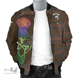 Scottish Kennedy Weathered Tartan Family Crest with Thistle and Scotland Map Tartan Plaid Bomber Jacket Scottish Plaid Tartan Plaid - ScotsTee - scotstee.com