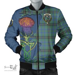 Scottish MacInnes Ancient Tartan Family Crest with Thistle and Scotland Map Tartan Plaid Bomber Jacket Scottish Plaid Tartan Plaid - ScotsTee - scotstee.com
