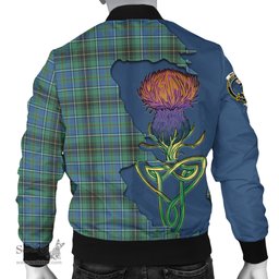 Scottish MacInnes Ancient Tartan Family Crest with Thistle and Scotland Map Tartan Plaid Bomber Jacket Scottish Plaid Tartan Plaid - ScotsTee - scotstee.com