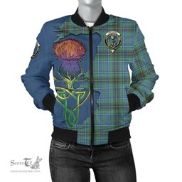 Scottish MacInnes Ancient Tartan Family Crest with Thistle and Scotland Map Tartan Plaid Bomber Jacket Scottish Plaid Tartan Plaid - ScotsTee - scotstee.com