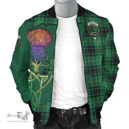 Scottish MacArthur Ancient Tartan Family Crest with Thistle and Scotland Map Tartan Plaid Bomber Jacket Scottish Plaid Tartan Plaid - ScotsTee - scotstee.com