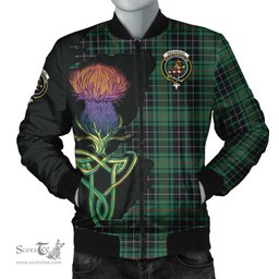 Scottish MacAulay Hunting Ancient Tartan Family Crest with Thistle and Scotland Map Tartan Plaid Bomber Jacket Scottish Plaid Tartan Plaid - ScotsTee - scotstee.com