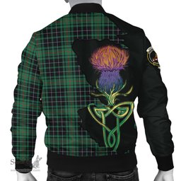Scottish MacAulay Hunting Ancient Tartan Family Crest with Thistle and Scotland Map Tartan Plaid Bomber Jacket Scottish Plaid Tartan Plaid - ScotsTee - scotstee.com