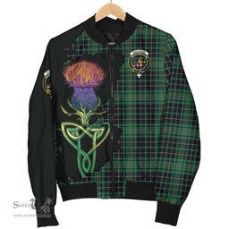 Scottish MacAulay Hunting Ancient Tartan Family Crest with Thistle and Scotland Map Tartan Plaid Bomber Jacket Scottish Plaid Tartan Plaid - ScotsTee - scotstee.com