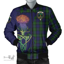 Scottish MacEwan - MacEwen Tartan Family Crest with Thistle and Scotland Map Tartan Plaid Bomber Jacket Scottish Plaid Tartan Plaid - ScotsTee - scotstee.com