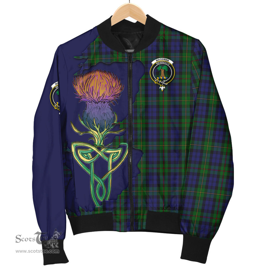 Scottish MacEwan - MacEwen Tartan Family Crest with Thistle and Scotland Map Tartan Plaid Bomber Jacket Scottish Plaid Tartan Plaid - ScotsTee - scotstee.com