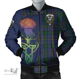 Scottish Hope Clan Originaux Tartan Family Crest with Thistle and Scotland Map Tartan Plaid Bomber Jacket Scottish Plaid Tartan Plaid - ScotsTee - scotstee.com