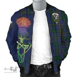 Scottish Hope Clan Originaux Tartan Family Crest with Thistle and Scotland Map Tartan Plaid Bomber Jacket Scottish Plaid Tartan Plaid - ScotsTee - scotstee.com