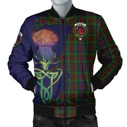 Scottish MacDuff Hunting Tartan Family Crest with Thistle and Scotland Map Tartan Plaid Bomber Jacket Scottish Plaid Tartan Plaid - ScotsTee - scotstee.com
