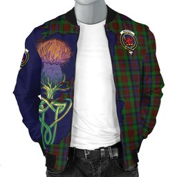 Scottish MacDuff Hunting Tartan Family Crest with Thistle and Scotland Map Tartan Plaid Bomber Jacket Scottish Plaid Tartan Plaid - ScotsTee - scotstee.com