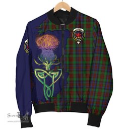 Scottish MacDuff Hunting Tartan Family Crest with Thistle and Scotland Map Tartan Plaid Bomber Jacket Scottish Plaid Tartan Plaid - ScotsTee - scotstee.com