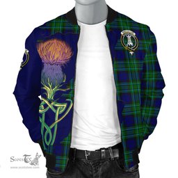 Scottish MacCallum Modern Tartan Family Crest with Thistle and Scotland Map Tartan Plaid Bomber Jacket Scottish Plaid Tartan Plaid - ScotsTee - scotstee.com