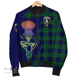 Scottish MacCallum Modern Tartan Family Crest with Thistle and Scotland Map Tartan Plaid Bomber Jacket Scottish Plaid Tartan Plaid - ScotsTee - scotstee.com