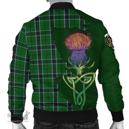 Scottish Innes Hunting Tartan Family Crest with Thistle and Scotland Map Tartan Plaid Bomber Jacket Scottish Plaid Tartan Plaid - ScotsTee - scotstee.com