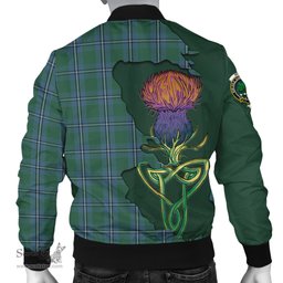 Scottish Irvine of Drum Tartan Family Crest with Thistle and Scotland Map Tartan Plaid Bomber Jacket Scottish Plaid Tartan Plaid - ScotsTee - scotstee.com