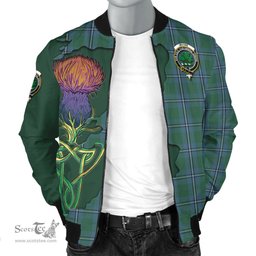 Scottish Irvine of Drum Tartan Family Crest with Thistle and Scotland Map Tartan Plaid Bomber Jacket Scottish Plaid Tartan Plaid - ScotsTee - scotstee.com