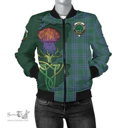 Scottish Irvine of Drum Tartan Family Crest with Thistle and Scotland Map Tartan Plaid Bomber Jacket Scottish Plaid Tartan Plaid - ScotsTee - scotstee.com