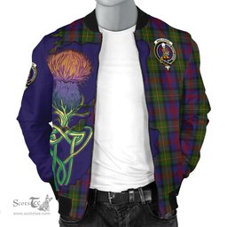Scottish MacLennan Tartan Family Crest with Thistle and Scotland Map Tartan Plaid Bomber Jacket Scottish Plaid Tartan Plaid - ScotsTee - scotstee.com