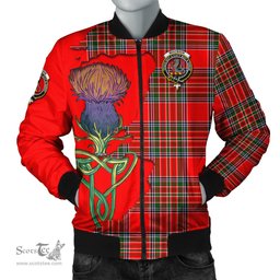 Scottish MacBain Tartan Family Crest with Thistle and Scotland Map Tartan Plaid Bomber Jacket Scottish Plaid Tartan Plaid - ScotsTee - scotstee.com
