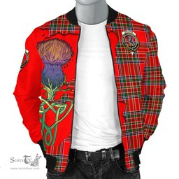 Scottish MacBain Tartan Family Crest with Thistle and Scotland Map Tartan Plaid Bomber Jacket Scottish Plaid Tartan Plaid - ScotsTee - scotstee.com