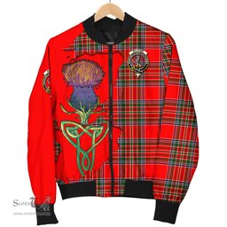 Scottish MacBain Tartan Family Crest with Thistle and Scotland Map Tartan Plaid Bomber Jacket Scottish Plaid Tartan Plaid - ScotsTee - scotstee.com