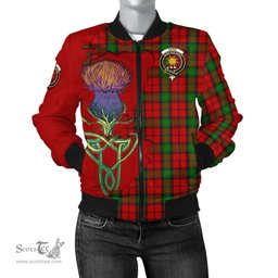 Scottish Kerr Tartan Family Crest with Thistle and Scotland Map Tartan Plaid Bomber Jacket Scottish Plaid Tartan Plaid - ScotsTee - scotstee.com