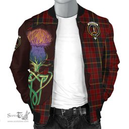 Scottish MacAlister of Skye Tartan Family Crest with Thistle and Scotland Map Tartan Plaid Bomber Jacket Scottish Plaid Tartan Plaid - ScotsTee - scotstee.com
