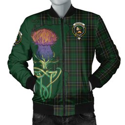 Scottish MacAlpin Tartan Family Crest with Thistle and Scotland Map Tartan Plaid Bomber Jacket Scottish Plaid Tartan Plaid - ScotsTee - scotstee.com