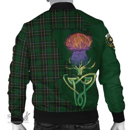Scottish MacAlpin Tartan Family Crest with Thistle and Scotland Map Tartan Plaid Bomber Jacket Scottish Plaid Tartan Plaid - ScotsTee - scotstee.com