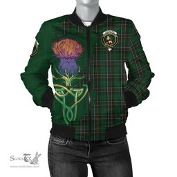 Scottish MacAlpin Tartan Family Crest with Thistle and Scotland Map Tartan Plaid Bomber Jacket Scottish Plaid Tartan Plaid - ScotsTee - scotstee.com