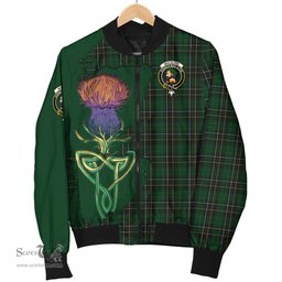 Scottish MacAlpin Tartan Family Crest with Thistle and Scotland Map Tartan Plaid Bomber Jacket Scottish Plaid Tartan Plaid - ScotsTee - scotstee.com