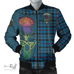 Scottish MacCorquodale Tartan Family Crest with Thistle and Scotland Map Tartan Plaid Bomber Jacket Scottish Plaid Tartan Plaid - ScotsTee - scotstee.com