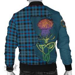 Scottish MacCorquodale Tartan Family Crest with Thistle and Scotland Map Tartan Plaid Bomber Jacket Scottish Plaid Tartan Plaid - ScotsTee - scotstee.com