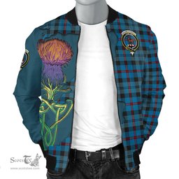 Scottish MacCorquodale Tartan Family Crest with Thistle and Scotland Map Tartan Plaid Bomber Jacket Scottish Plaid Tartan Plaid - ScotsTee - scotstee.com