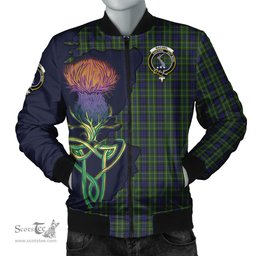 Scottish MacNeil of Colonsay Tartan Family Crest with Thistle and Scotland Map Tartan Plaid Bomber Jacket Scottish Plaid Tartan Plaid - ScotsTee - scotstee.com