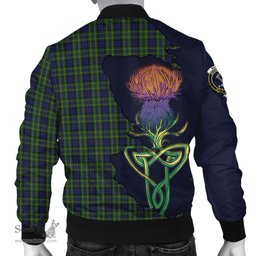 Scottish MacNeil of Colonsay Tartan Family Crest with Thistle and Scotland Map Tartan Plaid Bomber Jacket Scottish Plaid Tartan Plaid - ScotsTee - scotstee.com