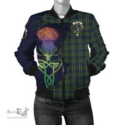 Scottish MacNeil of Colonsay Tartan Family Crest with Thistle and Scotland Map Tartan Plaid Bomber Jacket Scottish Plaid Tartan Plaid - ScotsTee - scotstee.com
