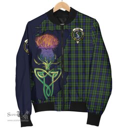 Scottish MacNeil of Colonsay Tartan Family Crest with Thistle and Scotland Map Tartan Plaid Bomber Jacket Scottish Plaid Tartan Plaid - ScotsTee - scotstee.com