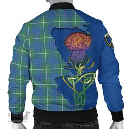 Scottish MacIntyre Hunting Ancient Tartan Family Crest with Thistle and Scotland Map Tartan Plaid Bomber Jacket Scottish Plaid Tartan Plaid - ScotsTee - scotstee.com