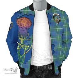 Scottish MacIntyre Hunting Ancient Tartan Family Crest with Thistle and Scotland Map Tartan Plaid Bomber Jacket Scottish Plaid Tartan Plaid - ScotsTee - scotstee.com