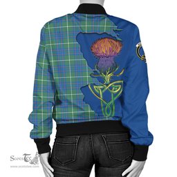 Scottish MacIntyre Hunting Ancient Tartan Family Crest with Thistle and Scotland Map Tartan Plaid Bomber Jacket Scottish Plaid Tartan Plaid - ScotsTee - scotstee.com