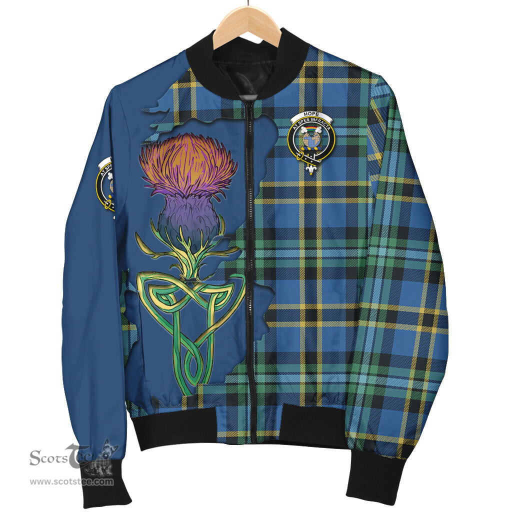 Scottish Hope Ancient Tartan Family Crest with Thistle and Scotland Map Tartan Plaid Bomber Jacket Scottish Plaid Tartan Plaid - ScotsTee - scotstee.com