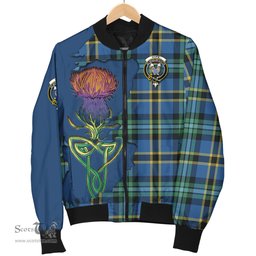 Scottish Hope Ancient Tartan Family Crest with Thistle and Scotland Map Tartan Plaid Bomber Jacket Scottish Plaid Tartan Plaid - ScotsTee - scotstee.com