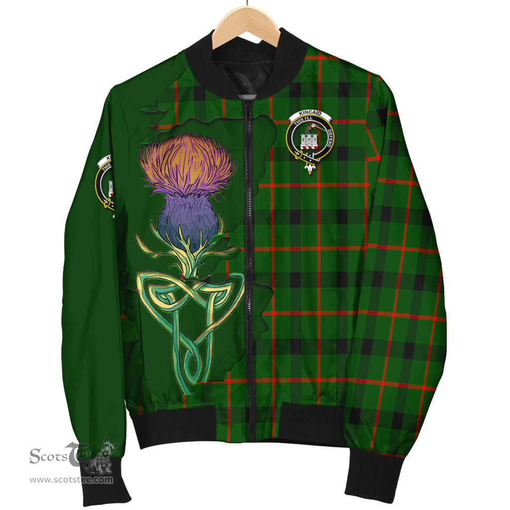 Scottish Kincaid Modern Tartan Family Crest with Thistle and Scotland Map Tartan Plaid Bomber Jacket Scottish Plaid Tartan Plaid - ScotsTee - scotstee.com